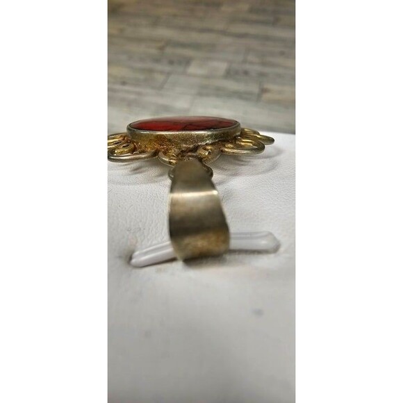 Red Jasper and Silver Flower Pendant Stamped Mexico 2"Lx1 1/4"W - Picture 3 of 4